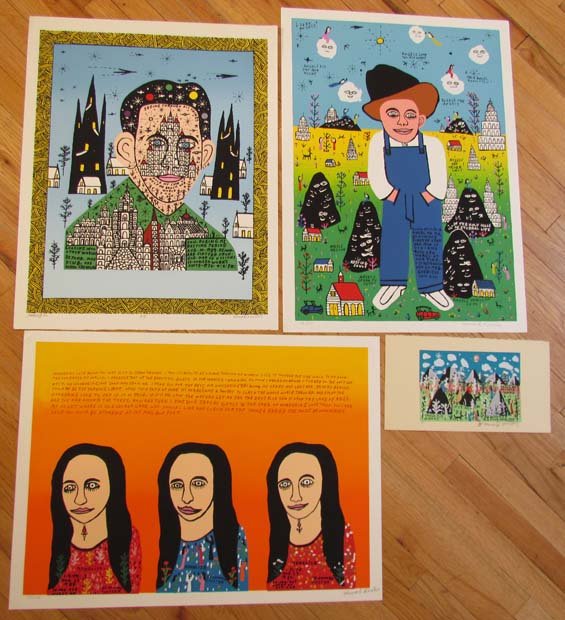 4 Howard Finster limited edition serigraphs: Artist: Finster, Reverend Howard (American 1916-2001) Title: "Baby Elvis,"Looking In", "Three Mona Lisas", "Pages of Another World" Medium: Serigraphs printed in colors Dimensions: 28 x 20 inches, 25