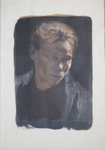 Kathe Kollwitz Bust of Working Woman Litho: Artist: Kollwitz, Käthe (German, 1867 - 1945) Title: Bust of Working Woman with Blue Shawl Date: 1903 Medium: lithograph printed in colors Dimensions: 14 x 9.5 inches Edition: an edition varia