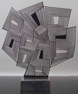 Estuardo Maldonado sculpture relief "NE 5": Artist: Maldonado, Estuardo (Ecuadorian, born 1930) Title: NE 5 Date: 1976 Medium: intricately cut reticulated aluminum sheet relief Dimensions: 12.5 x 11 x 3.5 inches Description: possibly co