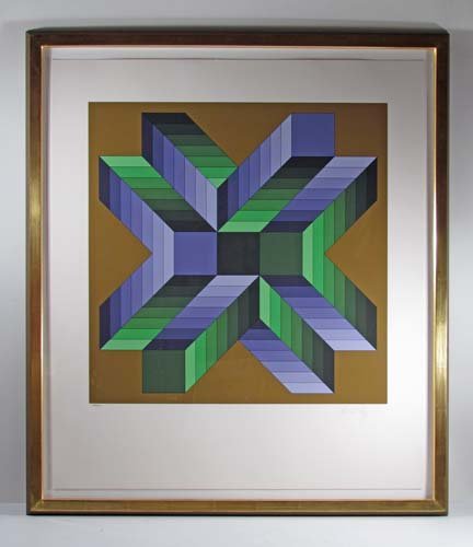 Victor Vasarely orig serigraph Geometric Star: Artist: Vasarely, Victor (Hungarian/French 1908-1997) Title: Untitled (Geometric Star) Medium: serigraph printed in colors Dimensions: 22 x 22 inches sheet size 31.5 x 27.5 inches Edition: 156/250
