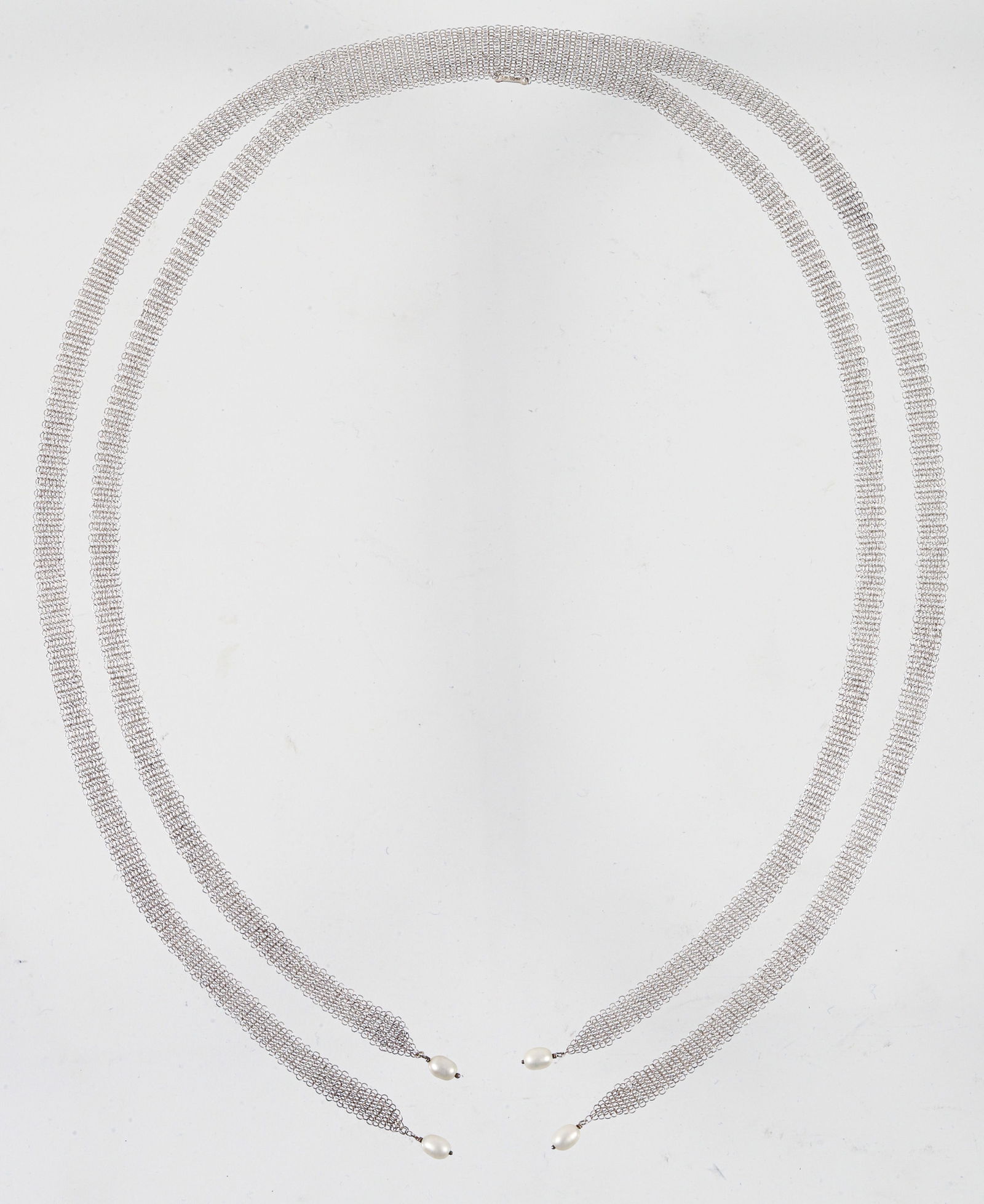 Tiffany and Co. Elsa Peretti Silver and Pearl Mesh Lariat Necklace