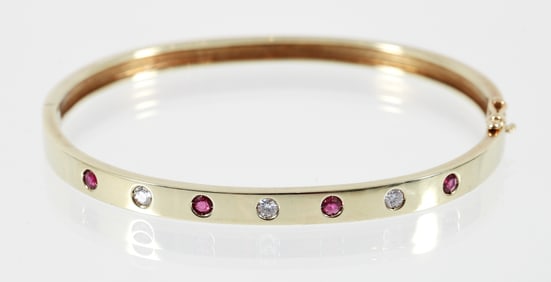14K Diamond Ruby Bangle Bracelet