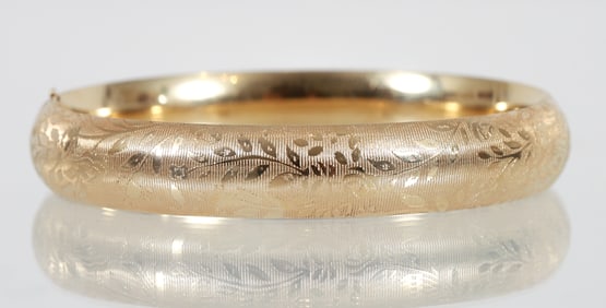 14K Floral Engraved Bangle Bracelet