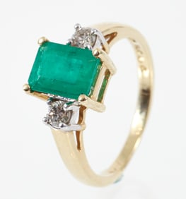 14K Emerald and Diamond Ring