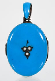 Victorian Gilt Silver Blue Enamel Locket