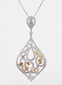 18K White and Yellow Diamond Pendant Necklace