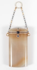 Art Deco Agate Card Case with Diamonds and Sapphires