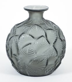 Rene Lalique grey frosted glass Ormeaux Vase # 984