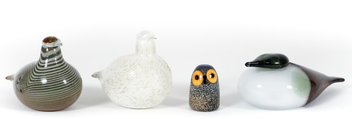 Four Oiva Toikka Finnish Glass Birds