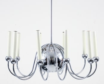 1970s Modernist Chrome Orb Lightolier Chandelier