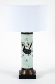 1950s Abstract Tribal Painted Glass Table Lamp