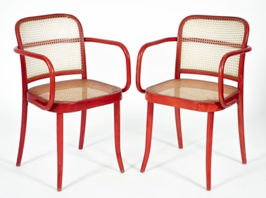 Pair Josef Hoffmann for Stendig Prague Bentwood Chairs in Red