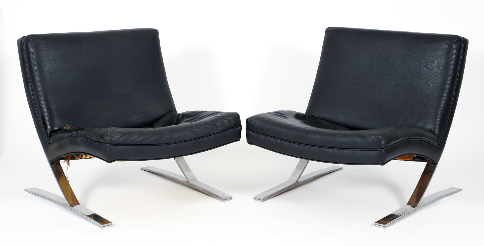 Pair Chrome and Leather Cantilever Lounge Chairs (1 of 5)