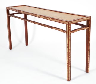 Cane, Bamboo, and Mahogany Console or Sofa Table