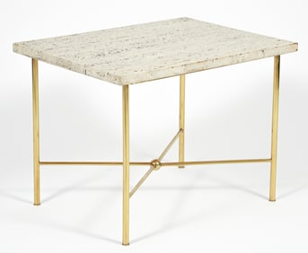 Francis Nowalk Travertine Top Brass Frame Side Table