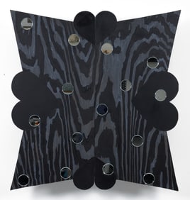 Martin Prekop Post Modern Black Wood Veneer with circular mirrors Wall Cabinet