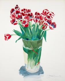Gary Bukovnik 1993 watercolor Red Tulips