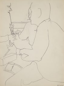 Richard Diebenkorn 1955 pencil drawing Drummer, Pianist, Woodwind Musicians