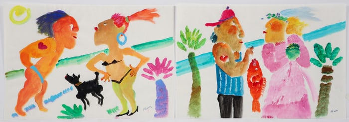 2 Ann Frantic Beach Figural paintings on paper