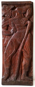 Enrico Glicenstein Peasant with Scythe Wood Relief Sculpture 1930