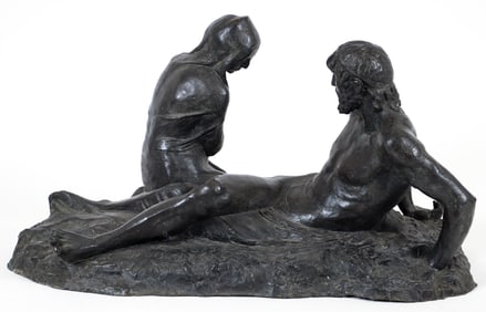 Enrico Glicenstein Ruth and Boaz Cast Bronze Sculpture c.1912
