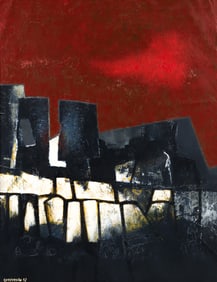 Giuseppe Guerreschi 1957 oil on canvas Comignoli Chimneys