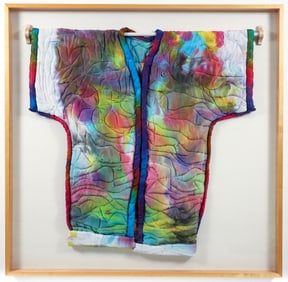 Modern Quilted Kimono Jacket in custom shadow box frame