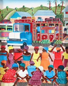 Attr. to Evans Lumarc Oil on Canvas Haitian Market