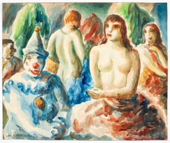 Paul Meltsner Clowns and Dancers Watercolor on Paper