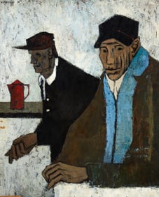 Giuseppe Romagnoni 1954 painting on board Uomini