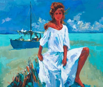 Nicola Simbari framed orig serigraph La Belle Aux Maldives