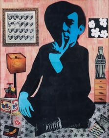 Zets Brothers Mixed Media Collage Blue Andy Warhol