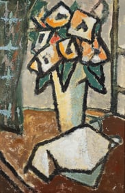 W. Glen Davis 1977 oil on board Cubist Still Life