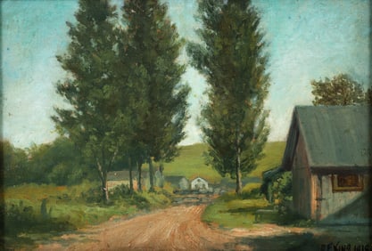 A. F. King 1918 painting Western PA Road and Farmhouses