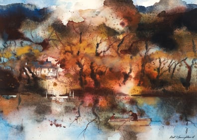 Nat Youngblood watercolor Boaters in Fall