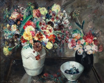 Helen Alton Sawyer oil still life Autumn Flowers