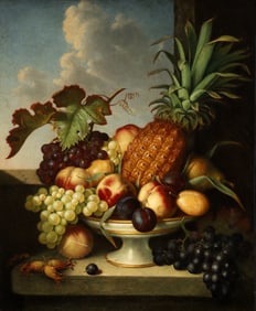 Attrib. George Stevens oil Compote with Pineapple and Fruit still life 1858