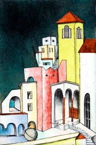 1930s Austrian ptg on metal Fauststadt in Salzburg by Theis