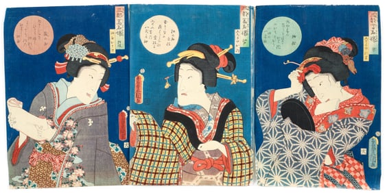 Kunisada Toyokuni III Ukiyo-e Triptych of Portraits