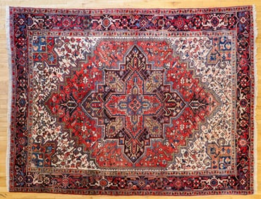 Vintage Persian Heriz Hand Knotted Wool Pile Carpet