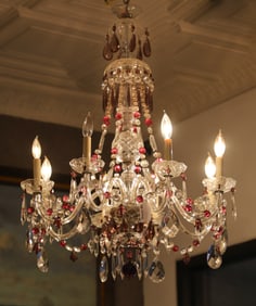 8 Arm Waterford Style Chandelier with Crystal and Ruby Lustres