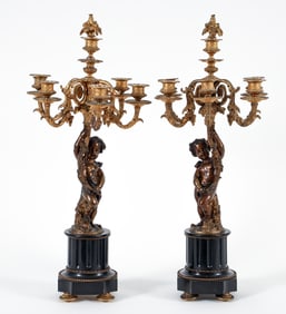 Pair of Louis 16th Style bronze and marble Candelabra