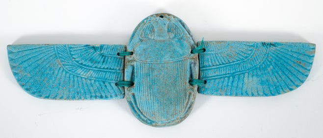 Egyptian late period blue faience Heart Scarab with Wings
