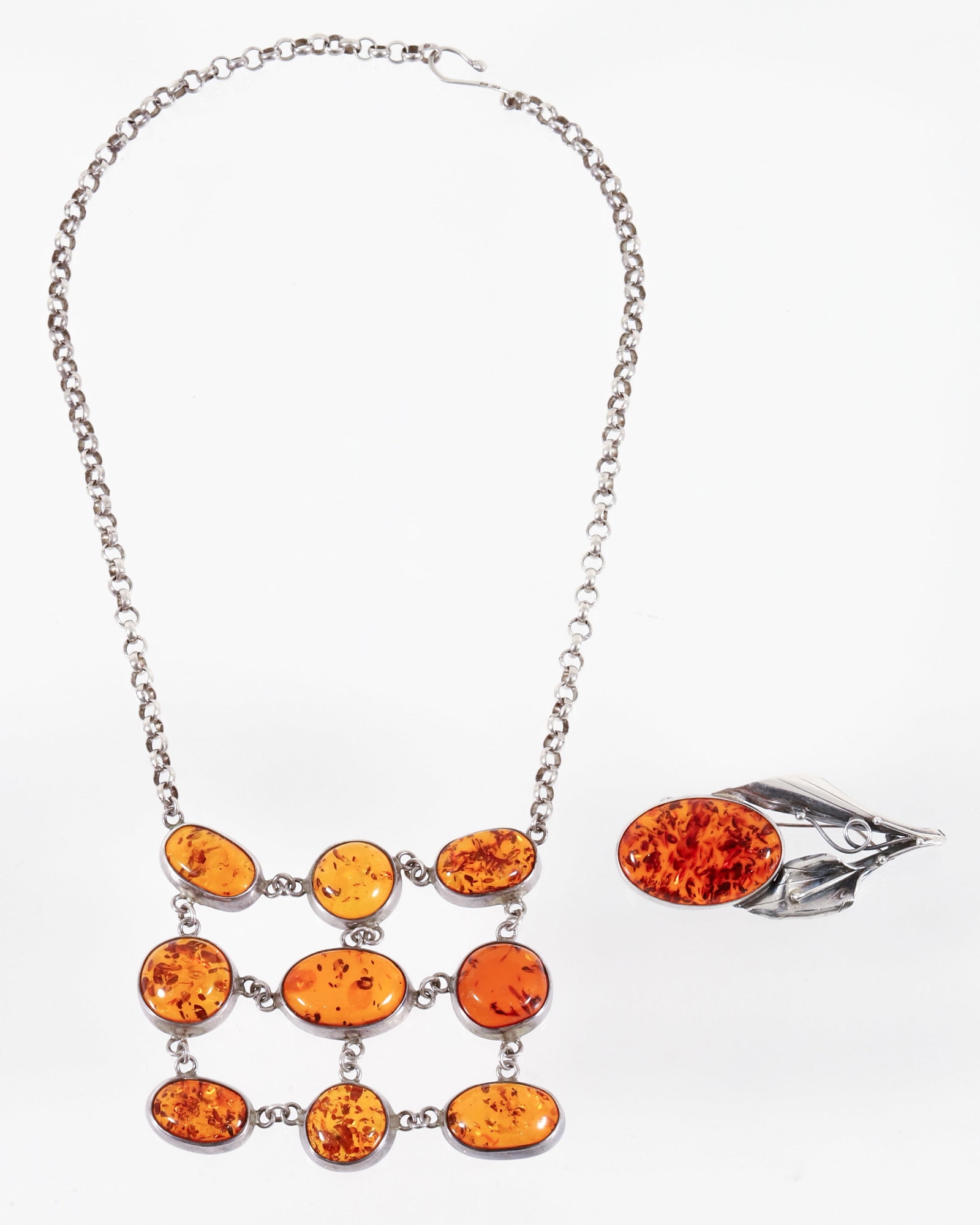 Silver Amber Pendant Necklace and Brooch (1 of 4)