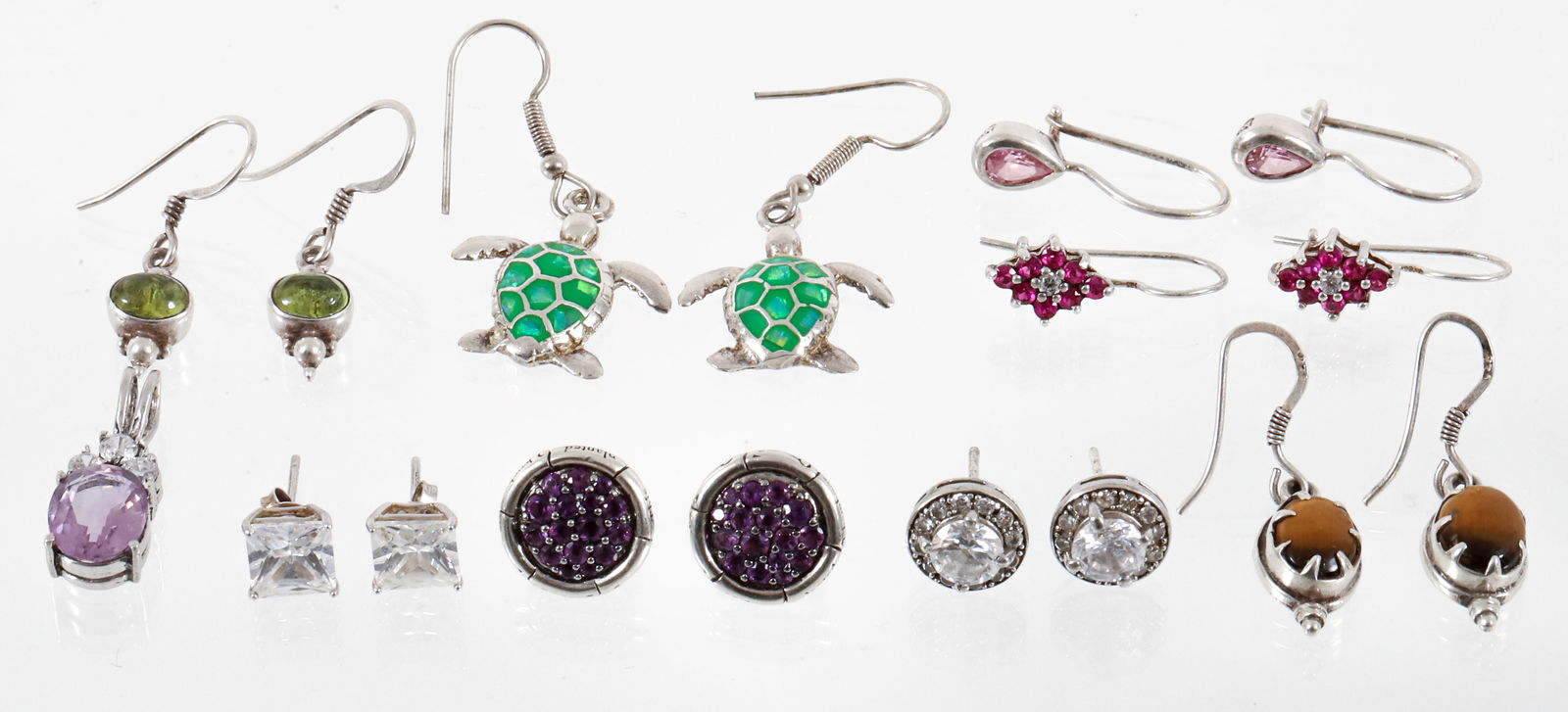 8 Pairs of Sterling Silver Earrings with Amethyst Pendant (1 of 2)