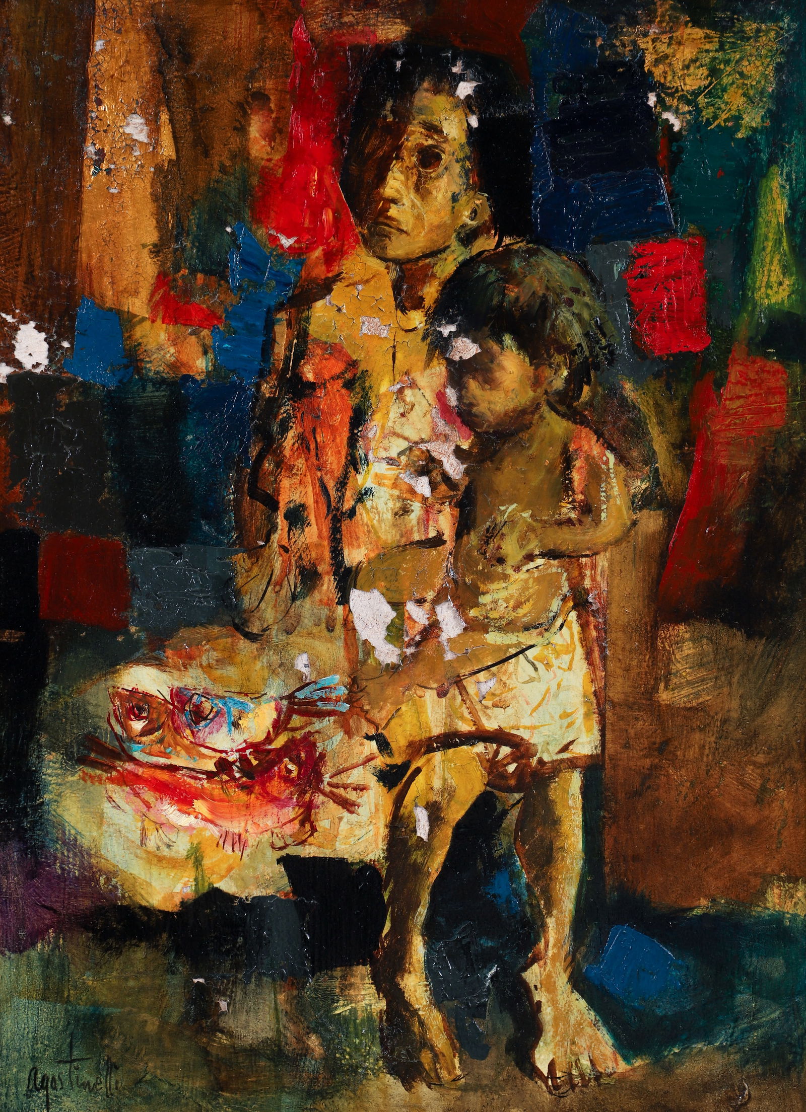 Mario Agostinelli 1950s oil on board Mother and Child (1 of 4)