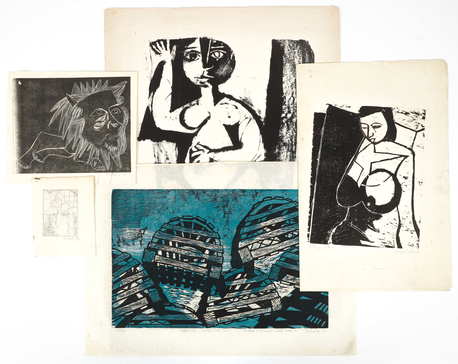 Lot of 5 Mid Century Graphics Leon Bellin and Herman Zaage: Bellin, Leon (American, 20th century) and Herman Zaage, Lot of 5 Mid Century American graphics, includes 3 by Leon Bellin (who is best remembered as an illustrator for Playboy's ribald classics): Coup
