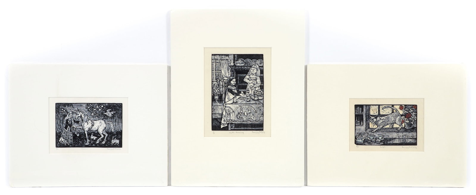 3 Rosemary Feit Covey Woodcuts on Paper Cat, Unicorn (1 of 7)