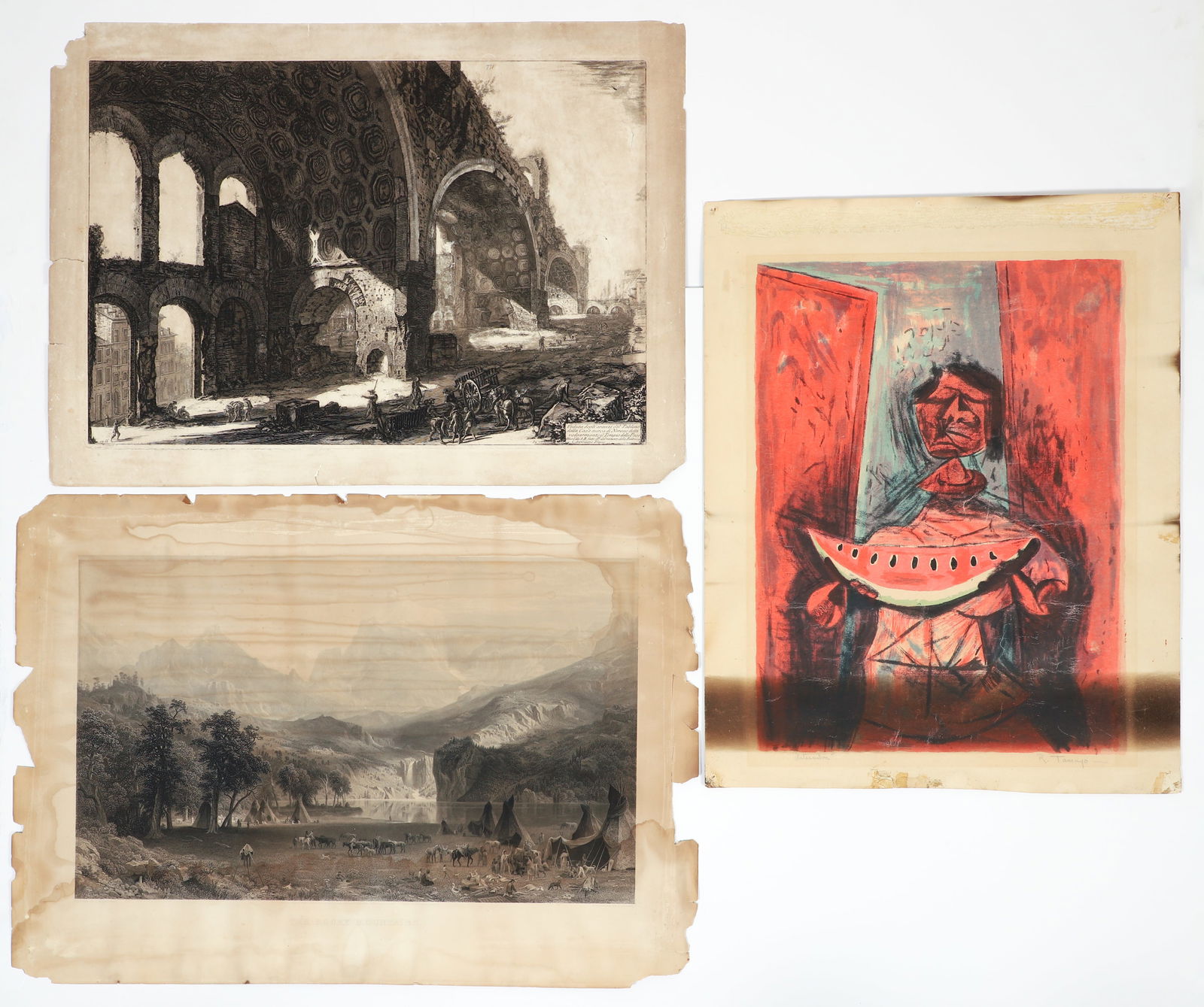 3 important prints in poor condition Piranesi Tamayo Bierstadt (1 of 4)
