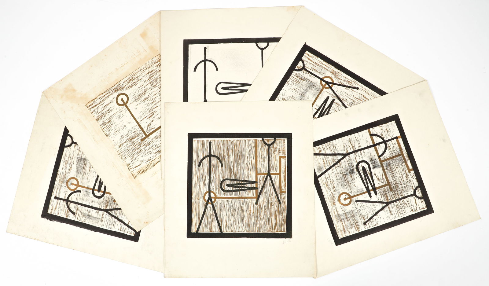 6 Mid Century Modern Block Prints signed Lehr (1 of 4)